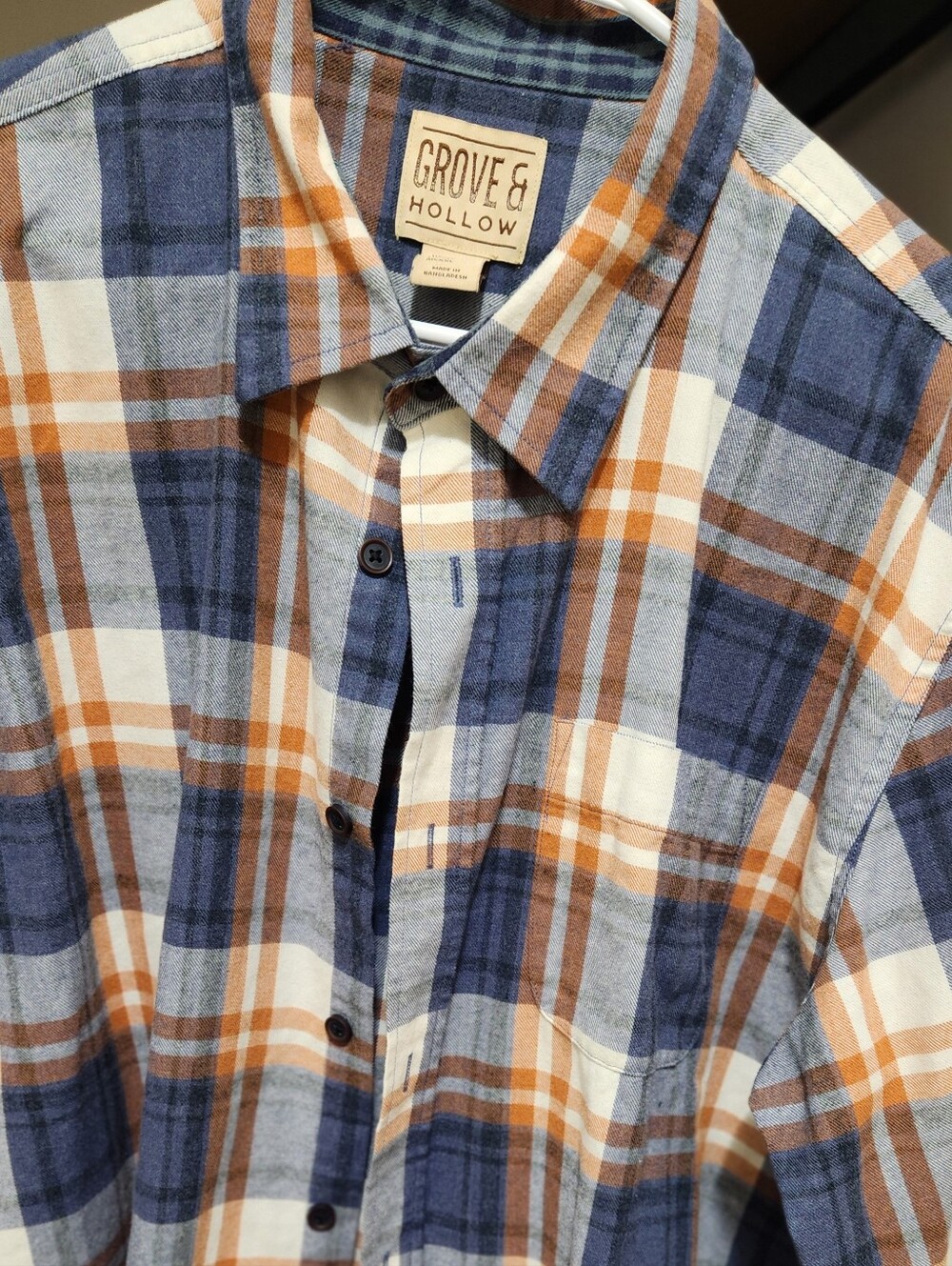 Grove & Hollow Men's Blue and Brown Plaid Flannel Shirt